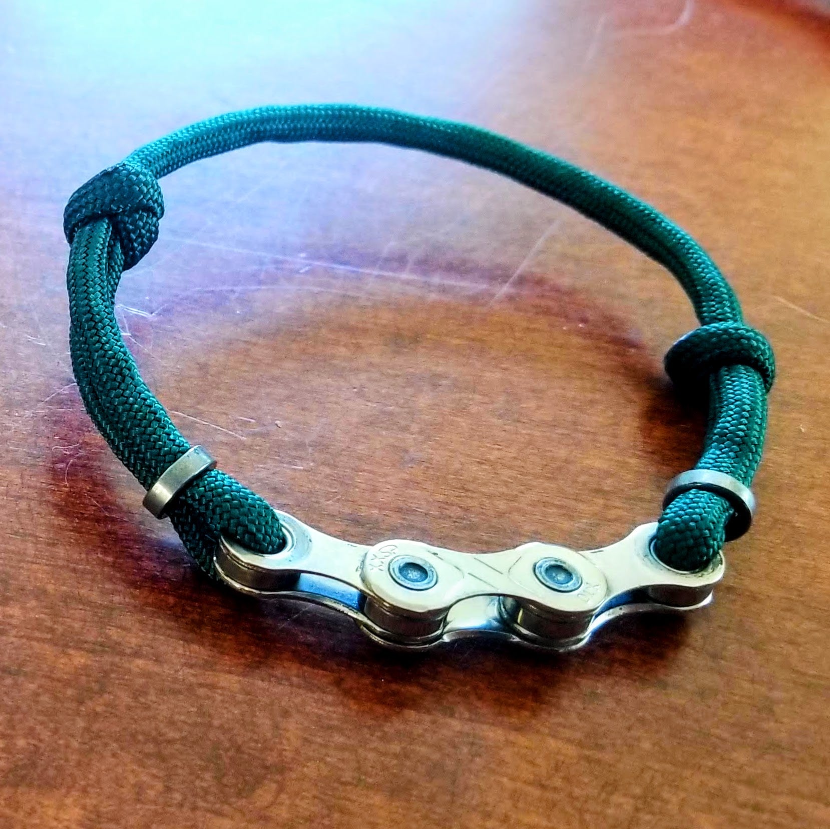 Reclaimed 3-link bike chain bracelet - hunter green