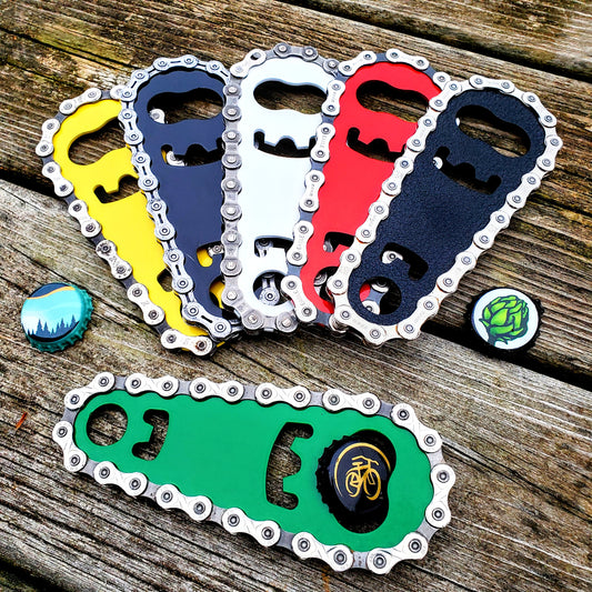 Colored Bikes & Beers Chain Bottle Opener - Upcycled Gifts for cyclist