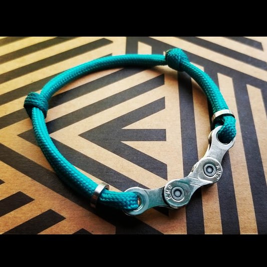 Reclaimed 3-link bike chain bracelet - teal