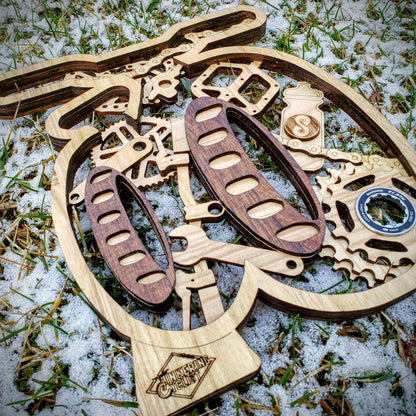 Wooden Fat Bike Silhouette w/ Tools & Parts Inlayed