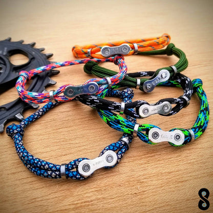 Upcycled reclaimed bike chain paracord bracelet cyclist gift - multi color